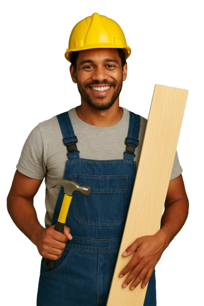 ouvrier de construction souriant avec outils